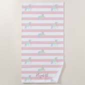 ホログラフィックユニコーンストライプパーソナライズされた ビーチタオル (正面)