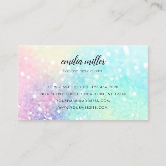 ホログラフィックユニコーンメイクアップヘアグリッターグラム 名刺 (裏面)