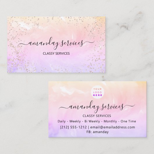 ホログラフィックユニコーンレインボー紙吹雪ブティックバス 名刺 (正面/裏面)