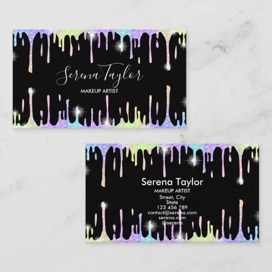 ホログラフィックユニコーン化粧まぶしグリッター乾燥 名刺 (正面/裏面)