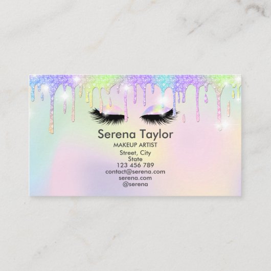 ホログラフィックユニコーン化粧まぶしグリッター乾燥 名刺 (裏面)