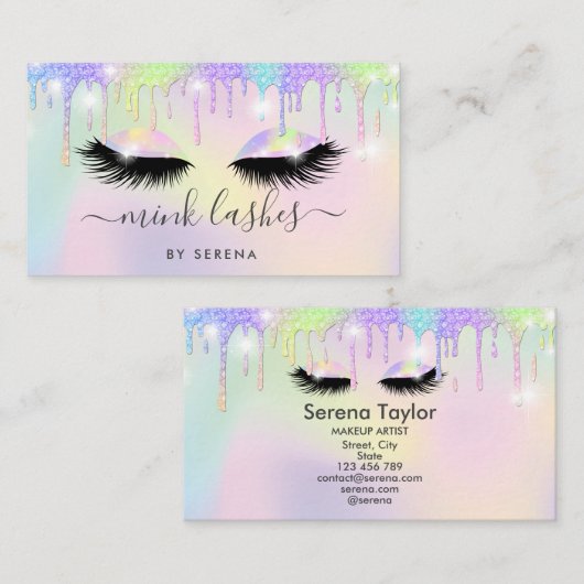 ホログラフィックユニコーン化粧まぶしグリッター乾燥 名刺 (正面/裏面)