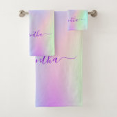 ホログラフィックユニコーン虹のグリッター乾燥名 バスタオルセット (インサイチュ)