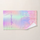 ホログラフィックユニコーン虹のグリッター乾燥名 バスタオルセット (ハンドタオル)