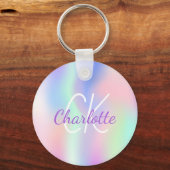 ホログラフィックユニコーン虹のモノグラム名 キーホルダー (裏面)