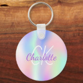ホログラフィックユニコーン虹のモノグラム名 キーホルダー (正面)