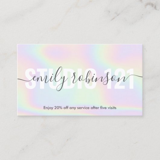 ホログラフィックユニコーン虹の文字のパンチサークル ロイヤリティカード (正面)