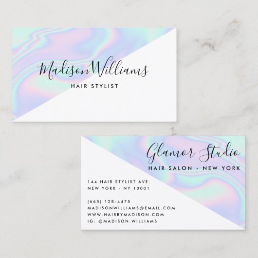 ホログラフィックユニコーン虹の髪のサロンカラーブロック 名刺 (正面/裏面)