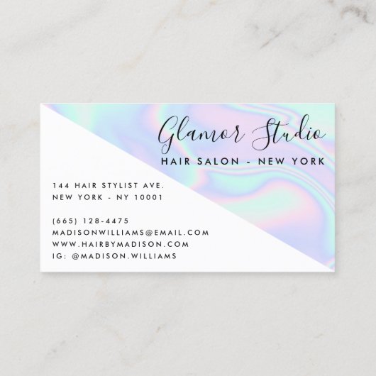 ホログラフィックユニコーン虹の髪のサロンカラーブロック 名刺 (裏面)