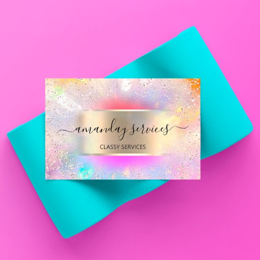 ホログラフィックユニコーン金ゴールド紙吹雪ブティックショップ 名刺