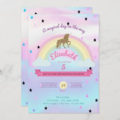 ホログラフィックユニコーン、レインボー誕生日招待状 招待状 (正面/裏面)