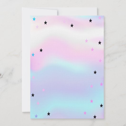 ホログラフィックユニコーン、レインボー誕生日招待状 招待状 (裏面)