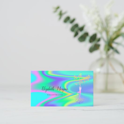 ホログラフィックヨガインストラクター、ツリーウィメンシルエット 名刺 (スタンド正面)