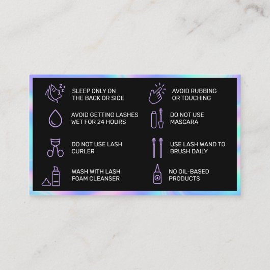 ホログラフィックラッシュリフト及びティントアフターケアカード 名刺 (裏面)