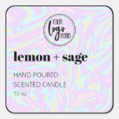 ホログラフィックラベルとブラックロゴのキャンドルラベル スクエアシール (正面)