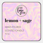 ホログラフィックラベルとブラックロゴのキャンドルラベル スクエアシール (正面)