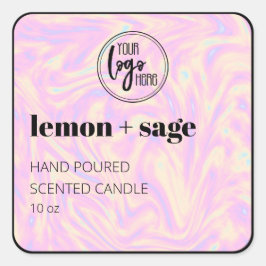 ホログラフィックラベルとブラックロゴのキャンドルラベル スクエアシール