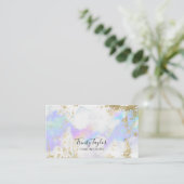 ホログラフィックレインボークフェイク&金ゴールドリーフ 名刺 (スタンド正面)