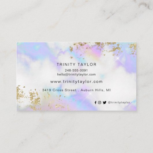 ホログラフィックレインボークフェイク&金ゴールドリーフ 名刺 (裏面)