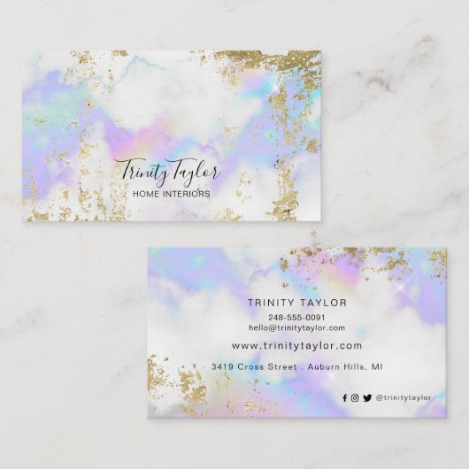 ホログラフィックレインボークフェイク&金ゴールドリーフ 名刺 (正面/裏面)