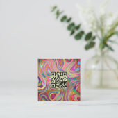 ホログラフィックレインボーグリーンピンクQRコードエステティシャン スクエア名刺 (スタンド正面)