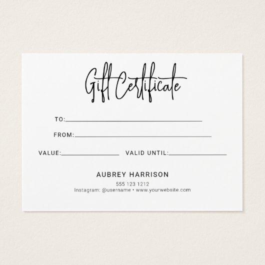 ホログラフィックレインボースクリプトギフト証明書 (裏面)