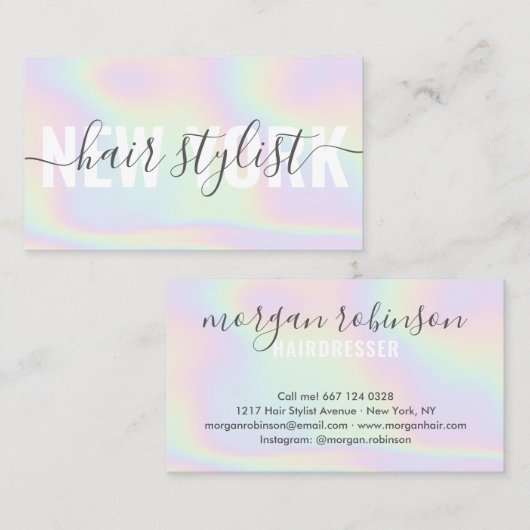 ホログラフィックレインボースクリプトシグネチャ美容師 名刺 (正面/裏面)