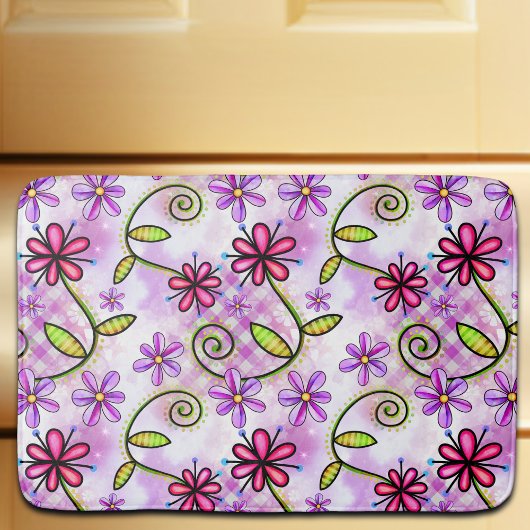 ホログラフィックレインボーフローラコラージュ バスマット