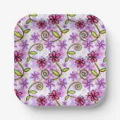 ホログラフィックレインボーフローラコラージュ ペーパープレート (正面)