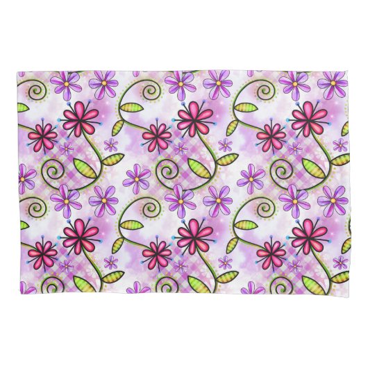 ホログラフィックレインボーフローラコラージュ 枕カバー (正面)