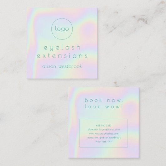 ホログラフィックレインボーラッシュカスタムエクステンションのロゴ スクエア名刺 (正面/裏面)