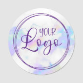 ホログラフィックレインボー大理石パープル円形ロゴ 名札 (正面)