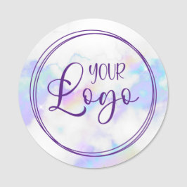 ホログラフィックレインボー大理石パープル円形ロゴ 名札