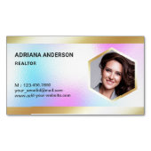 ホログラフィックレインボー実在金ゴールドエステートフォト不動産仲介業者 マグネット名刺 (正面)