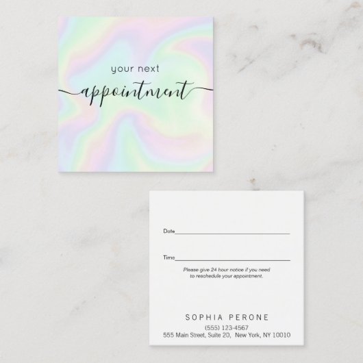 ホログラフィックレインボー署名アポイントメントアラーム 予約カード (正面/裏面)