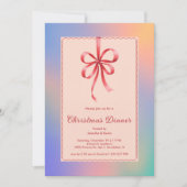 ホログラフィックレッドボウエレガントクリスマスディナー シーズンカード (正面)