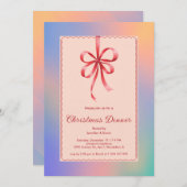 ホログラフィックレッドボウエレガントクリスマスディナー シーズンカード (正面/裏面)