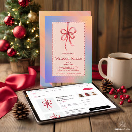 ホログラフィックレッドボウエレガントクリスマスディナー シーズンカード