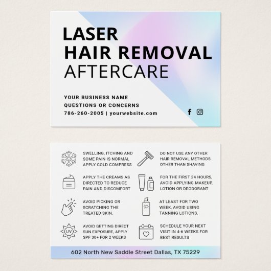 ホログラフィックレーザー脱毛アフターケアカード (正面&裏面)