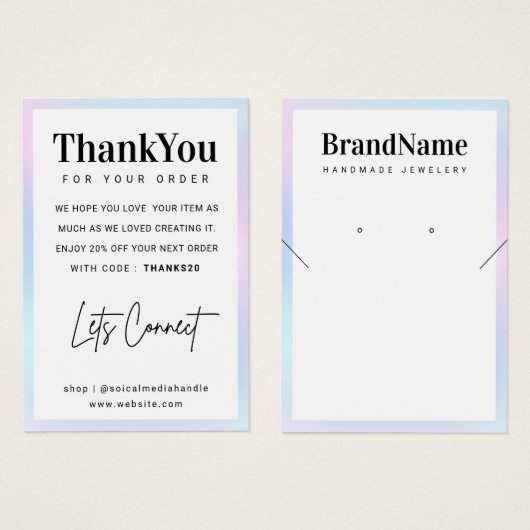 ホログラフィックロゴネックレスイヤリングサンキューカード (正面&裏面)