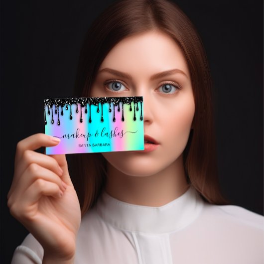 ホログラフィックロゴQRコードラッシュメイクアップヘアブラック 名刺