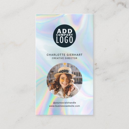 ホログラフィック会社ロゴQRコード従業員の写真 名刺 (正面)