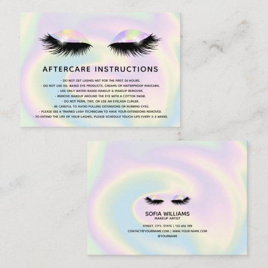 ホログラフィック光輝く美しい目のアフターケア 紹介カード (正面/裏面)