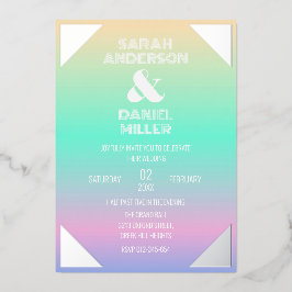 ホログラフィック勾配銀箔フレ結婚ーム 箔招待状