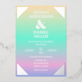 ホログラフィック勾配銀箔フレ結婚ーム 箔招待状 (正面)