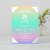 ホログラフィック勾配銀箔フレ結婚ーム 箔招待状 (立ち正面)