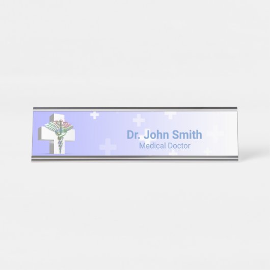 ホログラフィック医療用3Dカデュース白十字 デスクネームプレート (正面)