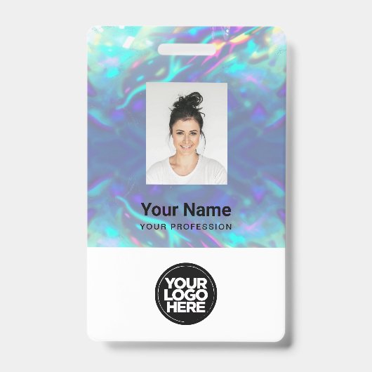 ホログラフィック従業員の写真、バーコード、ロゴ、名前 バッジ (正面)