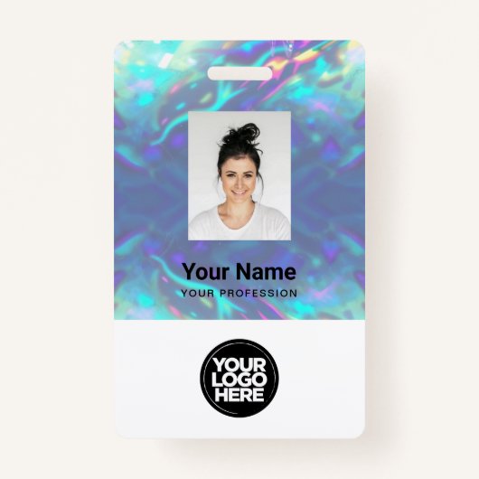 ホログラフィック従業員の写真、バーコード、ロゴ、名前 バッジ (正面)