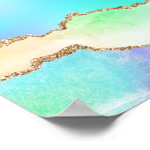 ホログラフィック格子 |虹色パステルグラデーション大理石 ポスター (角)